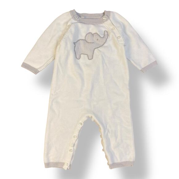 Janie and Jack Elephant Sweater‎ 1-Piece Babies Size 3-6 Months White Gray - Picture 1 of 9